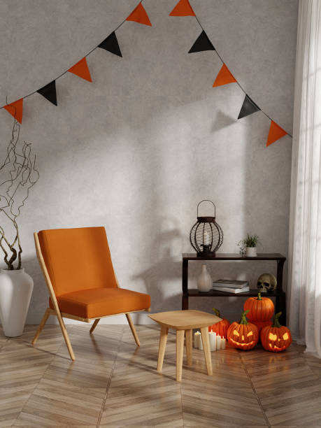 istock Cozy Halloween Corner with Pumpkins and Bunting 3D Render. 2175607465