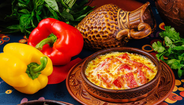 istock Georgian cuisine being served on a table with a blue tablecloth 2175608342