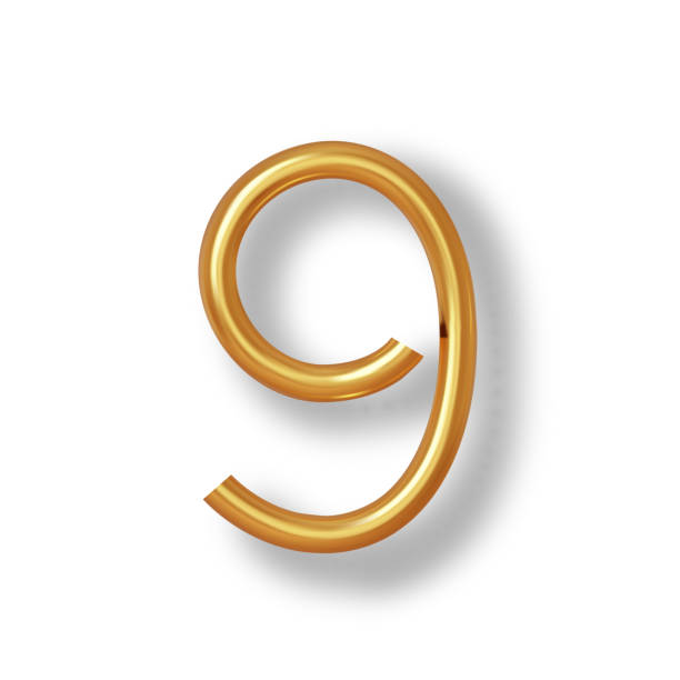 istock Numeral 9 - Golden Plastic Balloon Number nine Isolated on White Background. 3D Style Vector Illustration 2175615886