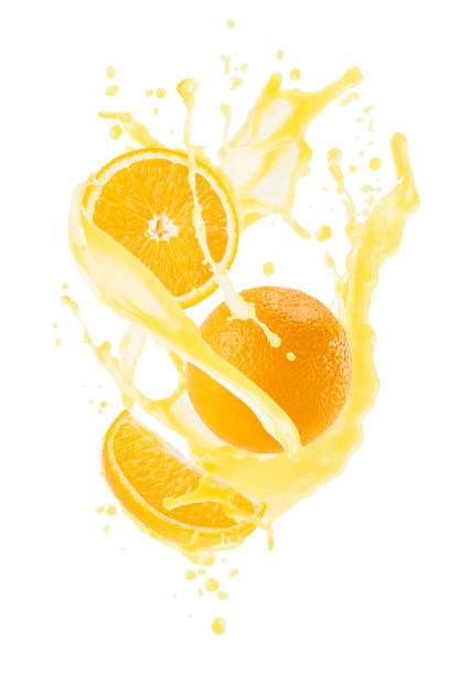 istock Orange pieces with orange juice, drops, splashes, flows levitate on white background, isolated. Healthy exotic fruits, beverage for advertising, label product, branding, flyer, card, poster, design. 2175617803
