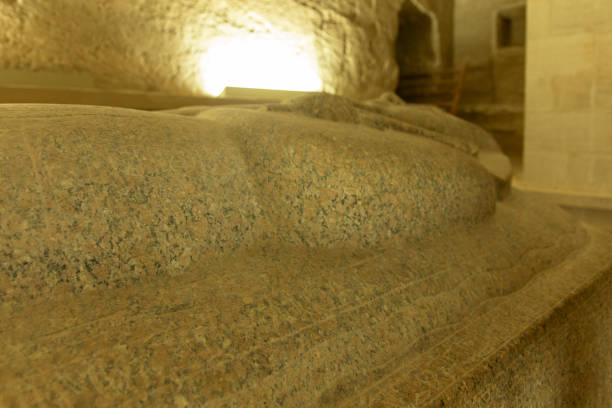 Detail of an ancient roman sarcophagus featuring a medusa head and intricate decorative friezes, showcasing the artistry of the era. pamukkale - Denizli, turkey