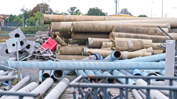 istock Roadworks and Sewer Construction Materials Stored Outdoors in Messy Storage Area 2175619971
