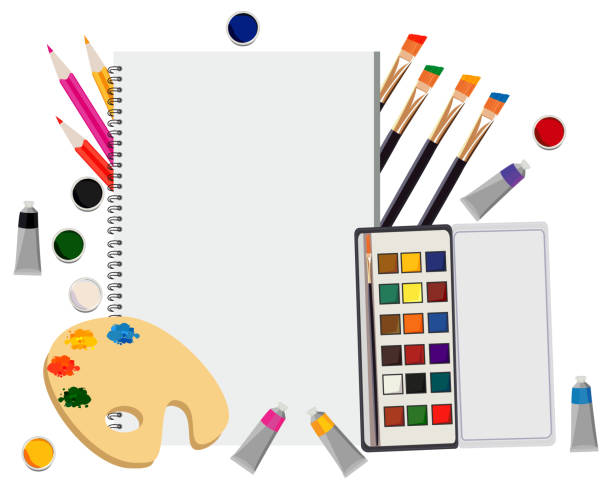 istock artist sketch book and brushes with colors 2175622036