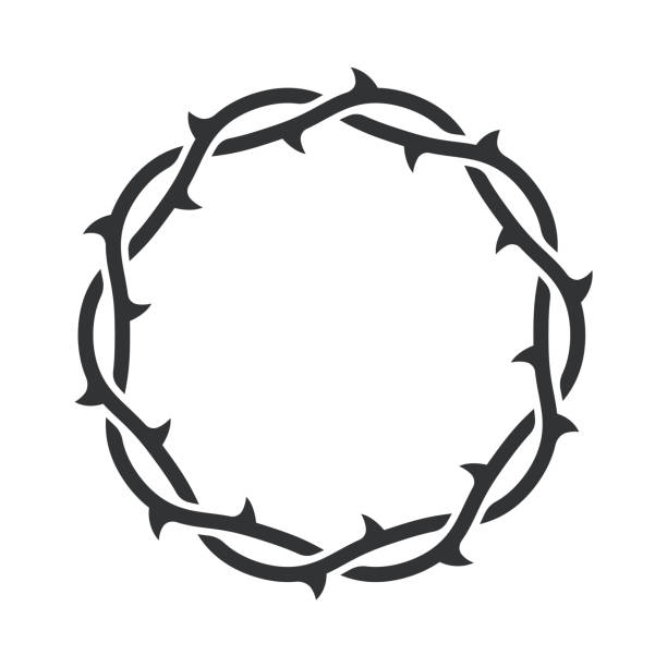 Thorn Wreath Silhouette Isolated Thorn wreath circle shape. Monochrome vector silhouette isolated on white. thorn wreath stock illustrations