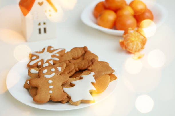 christmas mandarin cookies on white table