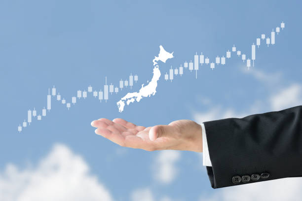 Arrows in opposite directions over blue background. Sustainable data visualization concept.