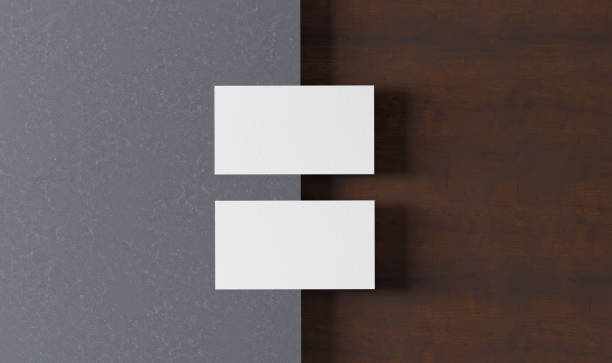 Horizontal Business Card stack mockup with front and back on wood background