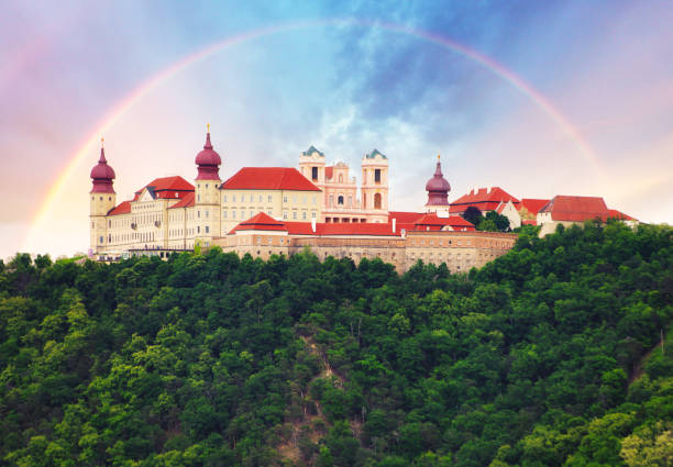 Austria, rainbow over stift abbey Goettweig