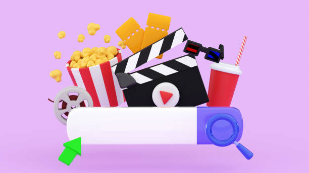 istock Searching for media entertainment in internet with search tab Minimal three-dimensional 3D render illustration 2175642529