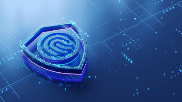 istock Personal data safety and secure authentication concept. Fingerprint 3d icon on the glossy futuristic surface with abstract glowing dots and lines 2175644835