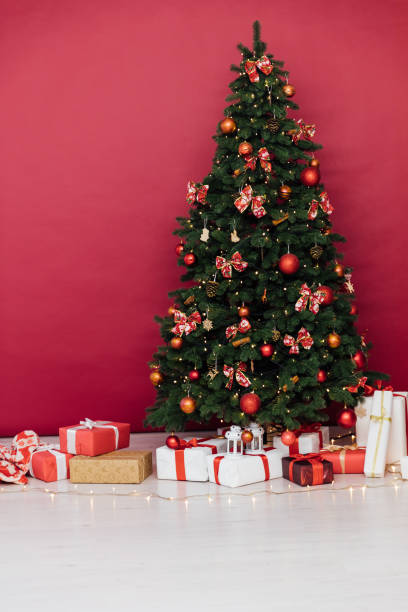 istock Christmas Tree House Interior with Gifts Holiday Decor 2175653904