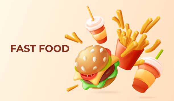 istock 3d fast food banner. Fastfood render realistic ad delivery promotion design template, grilled bun beef burger bbq junk food delicious potato fries stick, exact vector illustration 2175657713