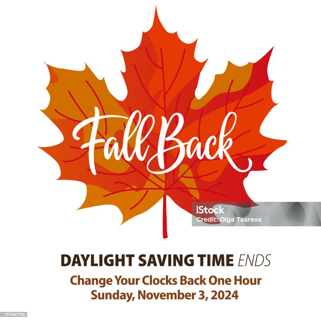 Fall Reminder Fall Back Banner Reminder With Red Autumn Leaf Bright Poster Of ...
