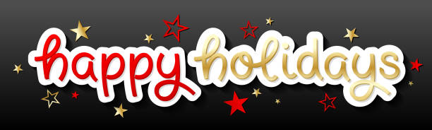 istock HAPPY HOLIDAYS black, gold and red lettering banner 2175658348