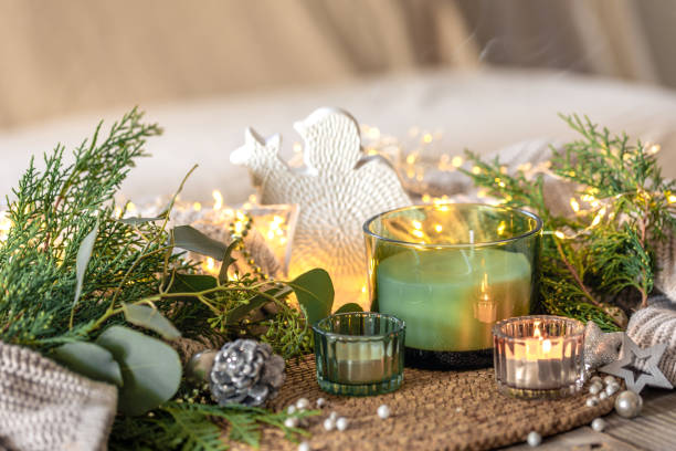 istock Cozy Christmas composition. Christmas candle. 2175663240