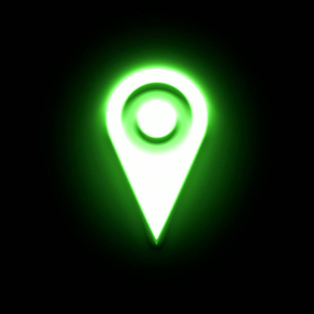 Location icon symbol neon sign glowing blue