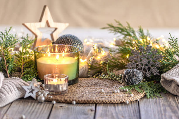 istock Cozy Christmas composition. Christmas candle. 2175663270