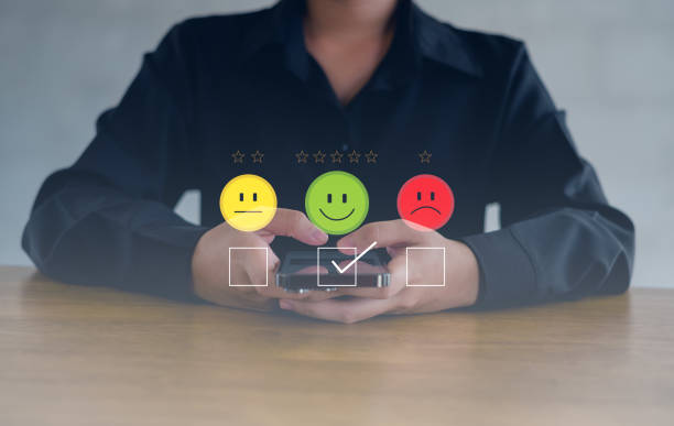 istock Customer Satisfaction feedback survey concept. User give rating to service excellent experience, Client evaluate quality of service reputation ranking of business. 2175663775