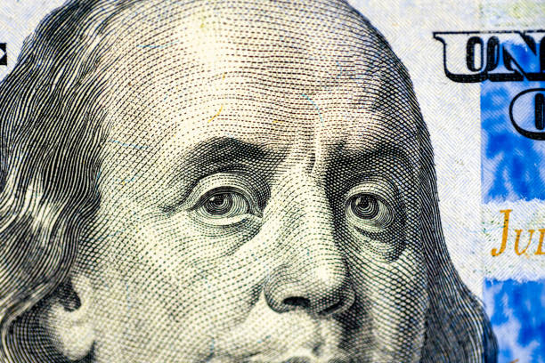 Close-up portrait of Franklin on American money stock photo