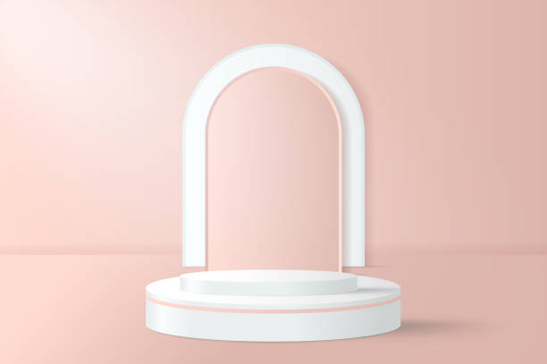 istock Abstract 3D beige podium background. Modern minimalist mockup for product display presentation. Realistic beige cylinder pedestal podium. 2175665879