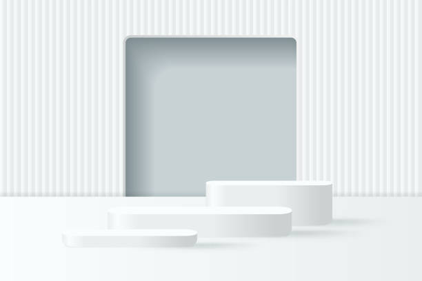 istock Abstract 3D white podium background. Modern minimalist mockup for product display presentation. Realistic white cylinder pedestal podium. 2175665890