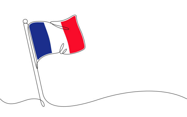 Flag of the European Country of France. Continuous Line Drawing with Color Elements, Editable Stroke and Copy Space Continuous line drawing of the national flag of the European Country of France. Includes color elements, copy space and an editable stroke for easy editing. french flag clip art stock illustrations