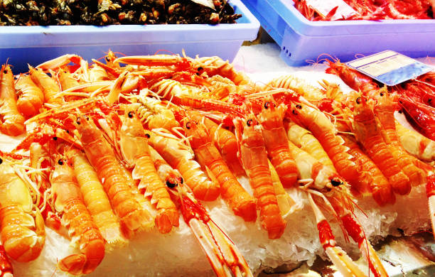 istock Prawns on ice in a seafood market in Spain 2175673241