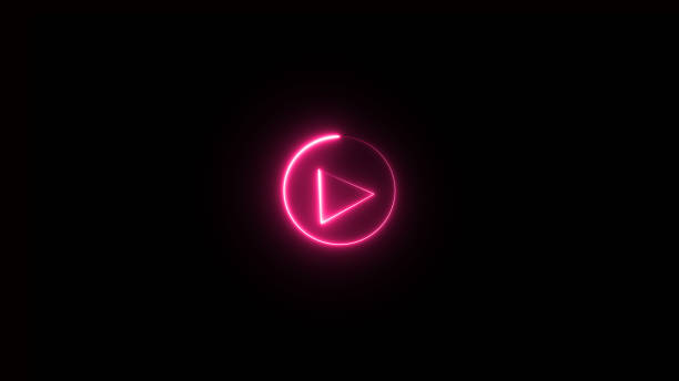 istock Neon glowing play button with neon circle. play button icon on black background. 3d rendering  vector illustration. 2175676506