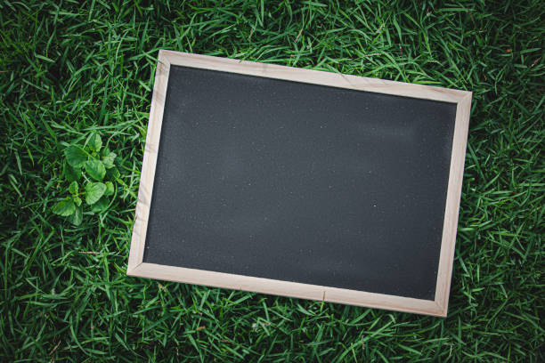 istock Blank Wooden Frame Blackboard on Green Grass Ready for Custom Messages and Creative Outdoor Signage 2175682156
