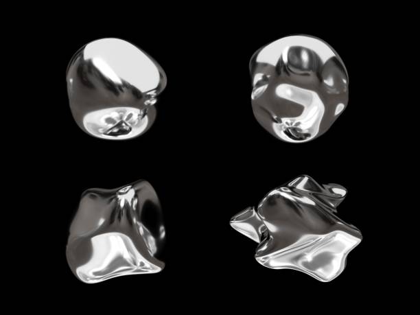 istock 3D rendering of a set of geometric objects, icons, chrome elements isolated on a black background. 2175682251