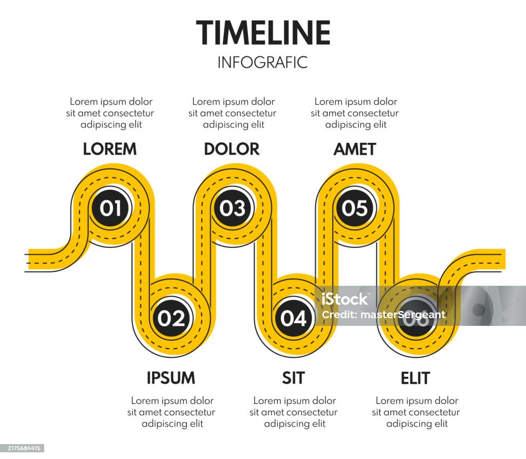 6 Steps Process Progress Or Timeline Road Infografic Vector Template ...
