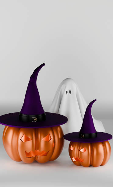 istock Halloween Scene with Pumpkins, Witch Hat, and Ghost 2175686281