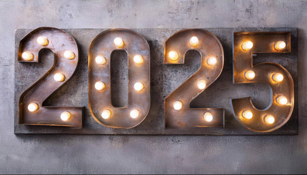 istock 2025 Numbers Lit Up with Light Bulbs for Vintage Industrial Style New Year Countdown 2175686879