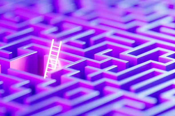 istock Maze with neon lighting ladder 2175686973