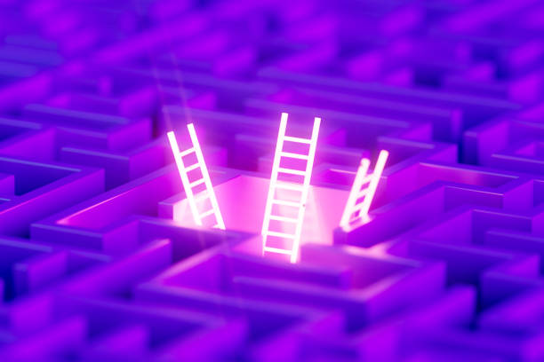 istock Maze with neon lighting ladder 2175687035