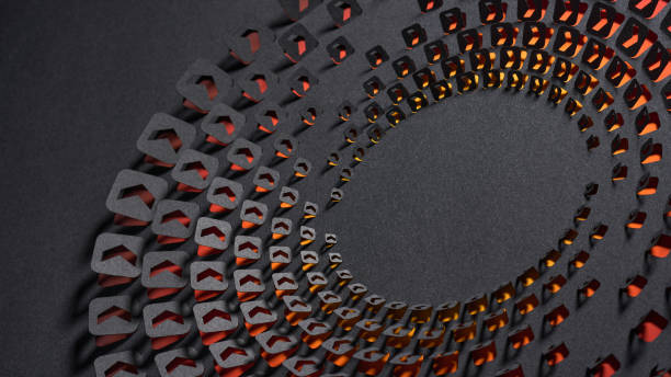 istock Intricate black paper cutout artwork featuring arrow-shaped icons arranged in a circular pattern with glowing orange accents. 2175687065