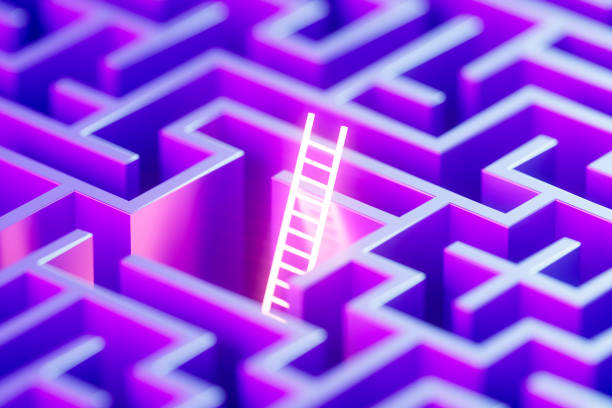 istock Maze with neon lighting ladder 2175687080