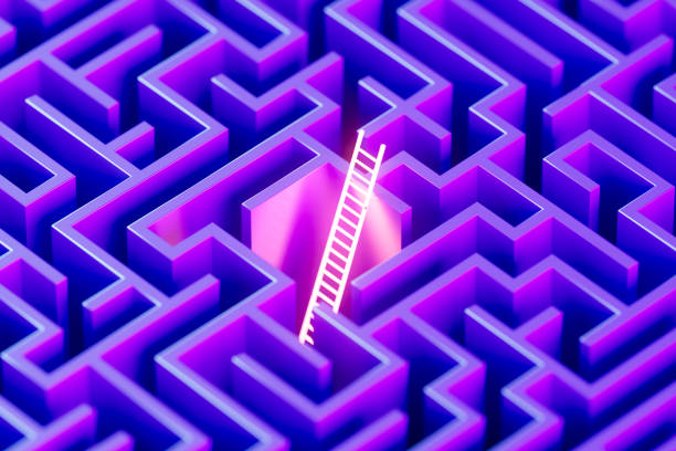 istock Maze with neon lighting ladder 2175687110