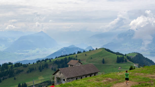 Sattelegg, Switzerland - October 31, 2020: Wooden house under the Chli Aubrig peak in Switzerland during October 2020