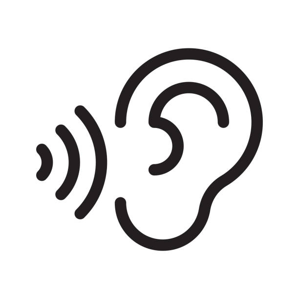 ohr dünne linie symbol auf weißem hintergrund, audio, musik, flach, minimalistisch - ohr stock-grafiken, -clipart, -cartoons und -symbole