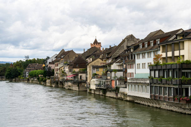 Lorrach, Baden-Wurttemberg, Germany - September 13, 2024: Small town of Rheinfelden situated on the banks of River Rhine near border of Switzerland. This is a historic old town with half-timbered houses and medieval architecture.