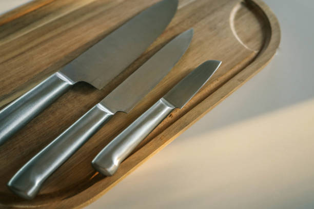 istock Casting steel various chef knife, Set of modern sharp kitchen knives on light background 2175691987