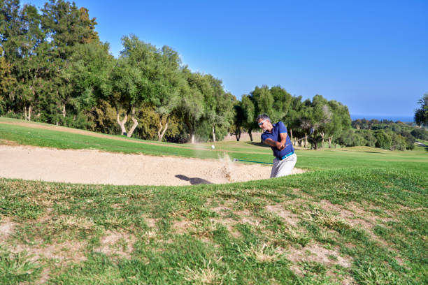 Golf course sand pit bunker aesthetic background,Used as obstacles for golf competitions for difficulty and falling off the course for beauty..