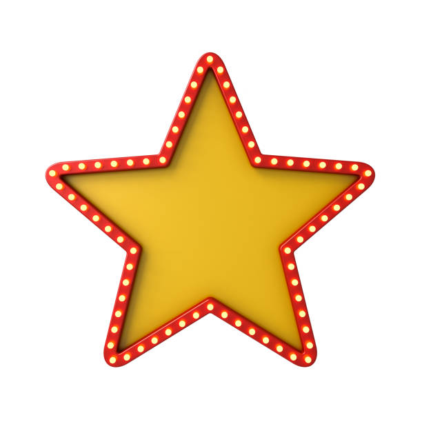 istock Blank yellow star sign with retro neon light bulbs isolated on white background 3D rendering 2175695408