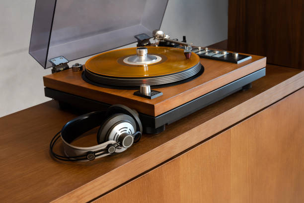 istock Vintage Stereo Turntable Vinyl Record Player with Headphones 2175696134