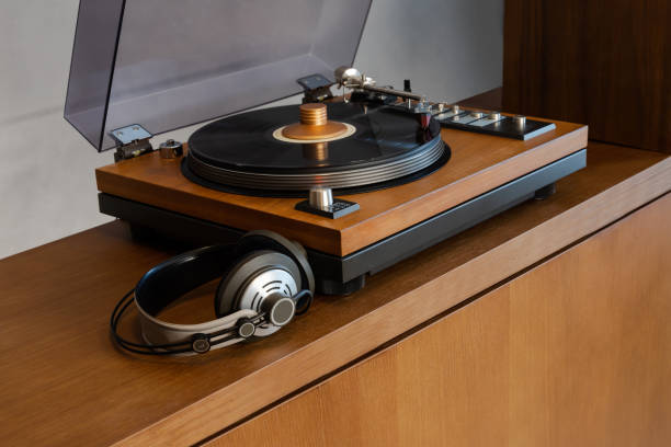 istock Vintage Stereo Turntable Vinyl Record Player with Headphones 2175696138