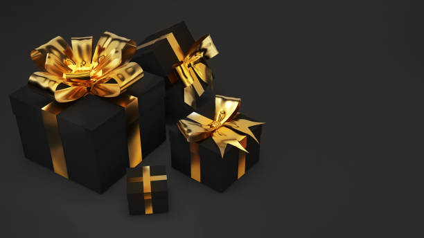 istock festival and celebration gift box, a gold bow and a black gift box on black background,3D rendering 2175698558