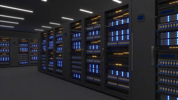 istock Shot of Data Center With Multiple Rows of Fully Operational Server Racks. Modern Telecommunications,Data center cooling,server room,3d rendering 2175699008