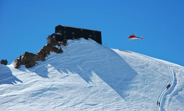 istock Helicopter flies over high altitude refuge on Monte Rosa 2175704958