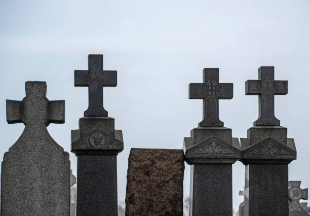 View Of A Large Group Of Crosses On Graves In Catholic Graveyard.